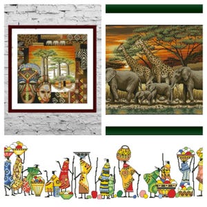 Afrika 3er Set PDF Kreuzstichvorlage Afrikanische Tiere Digitale Kreuzstichvorlage Ethno Kreuzstichvorlage