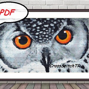 Graue Eulen Vögel PDF Kreuzstichmuster Fantasie Vögel Digitale Kreuzstichvorlage moderne Eule Kreuzstichmuster