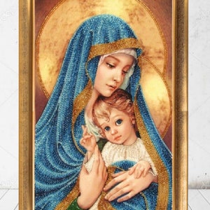 Ícone da Mãe de Deus PDF Padrão de ponto cruz contado Madonna e Jesus Gráfico de ponto cruz digital download de padrão de ponto cruz religioso