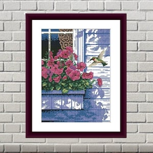 Humming bird Contado ponto cruz padrão PDF Hunmmingbird botânico xstitch gráfico downoad instantâneo bordado natureza buquê xstitch