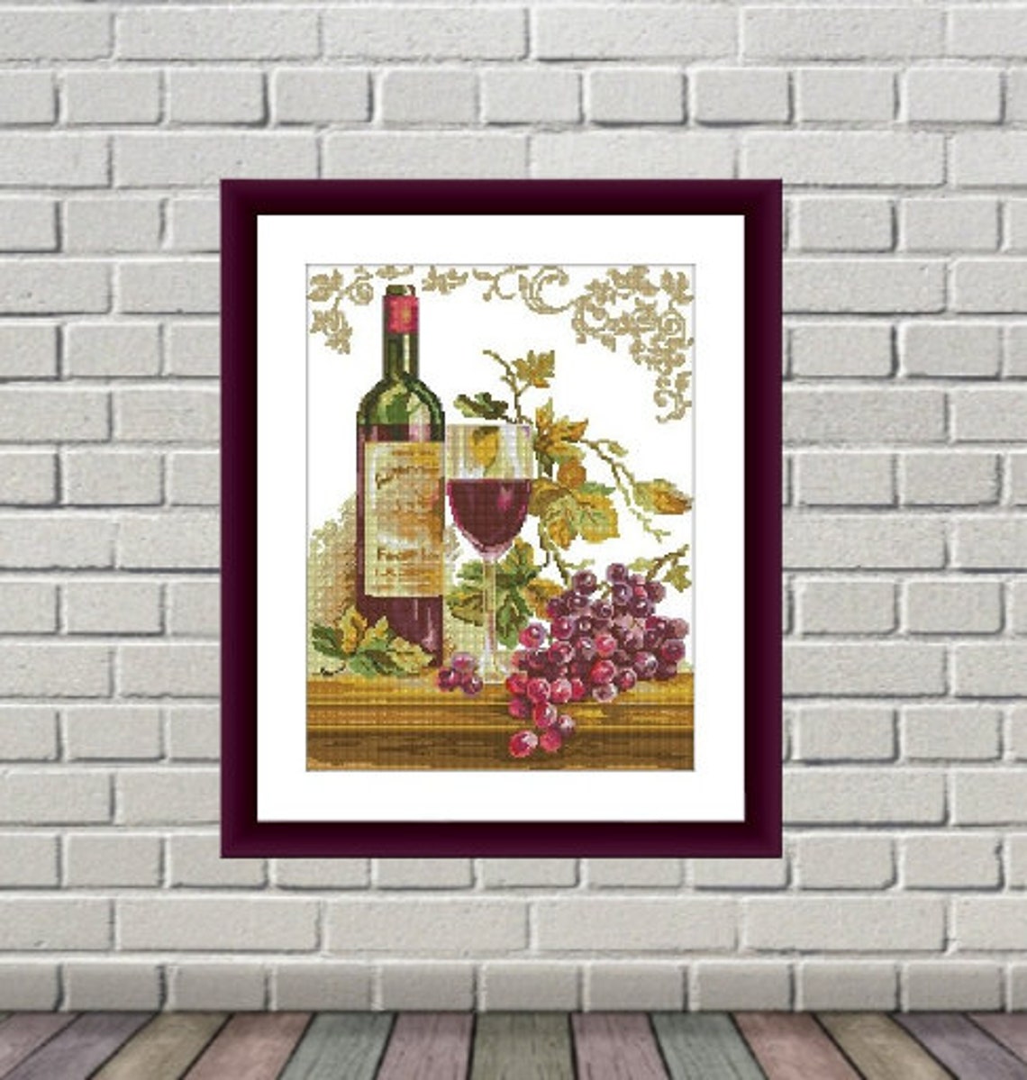 Wine and Grape Counted Cross Stitch Pattern Kitchen Still Life - Etsy