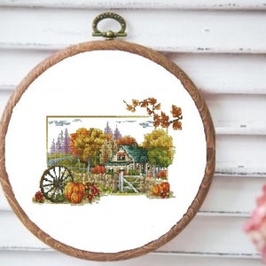 Autumn Landscape PDF Counted cross stitch pattern Landscape fall Digital cross stitch chart Fall season PDF xstitch pattern instant download