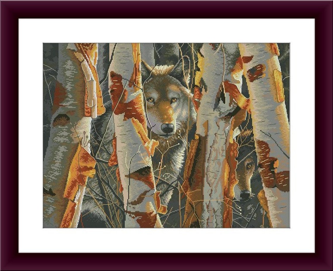 Woodland Wolf PDF Counted Cross Stitch Pattern Wolves Family Etsy