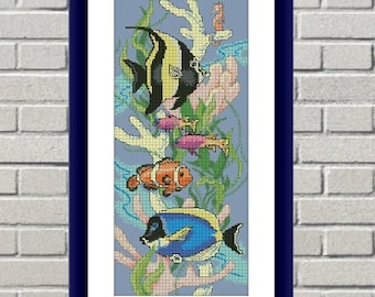 Aquarium PDF Counted cross stitch pattern under the water Digital cross stitch chart modern Turtle cross stitch pattern