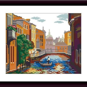 Venetië geteld kruissteekpatroon (talian Cityscape digitale kruissteekkaart aquarel stad kruissteekpatroon borduurkaart)