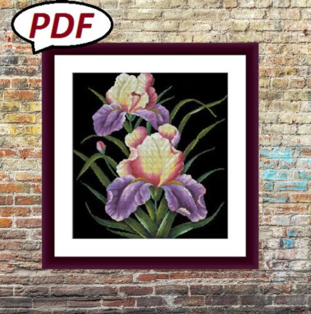 Watercolor Iris Flower PDF Counted Cross Stitch Pattern Watercolor ...