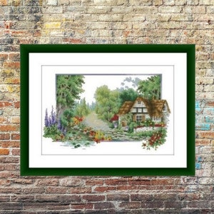 Summer garden Counted cross stitch pdf pattern village cottage Digital cross stitch chart large cross stitch pattern instant download