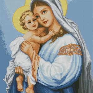 Mother of God icon PDF Counted cross stitch pattern Madonna and Jesus Digital cross stitch chart religious cross stitch pattern download
