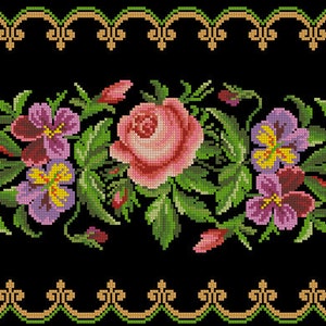 Vintage rose runner Counted cross stitch pattern pdf Flower Digital x stitch chart rose Still life cross stitch pattern vintage