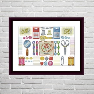 Sewing sampler Counted cross stitch pattern pdf Fashion Digital cross stitch chart Vintage fashion sampler cross stitch pattern cross stitch