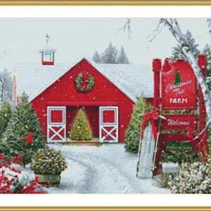 Christmas tree farm  PDF Counted cross stitch pattern Holiday Digital cross stitch chart christmas PDF cross stitch pattern