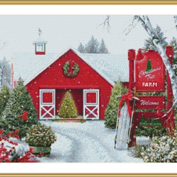 Christmas tree farm  PDF Counted cross stitch pattern Holiday Digital cross stitch chart christmas PDF cross stitch pattern