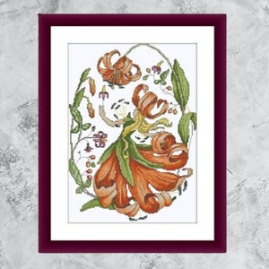 Flower Fairy PDF Counted cross stitch pattern Flowers Digital cross stitch chart Pixie cross stitch pattern fairytale instant download