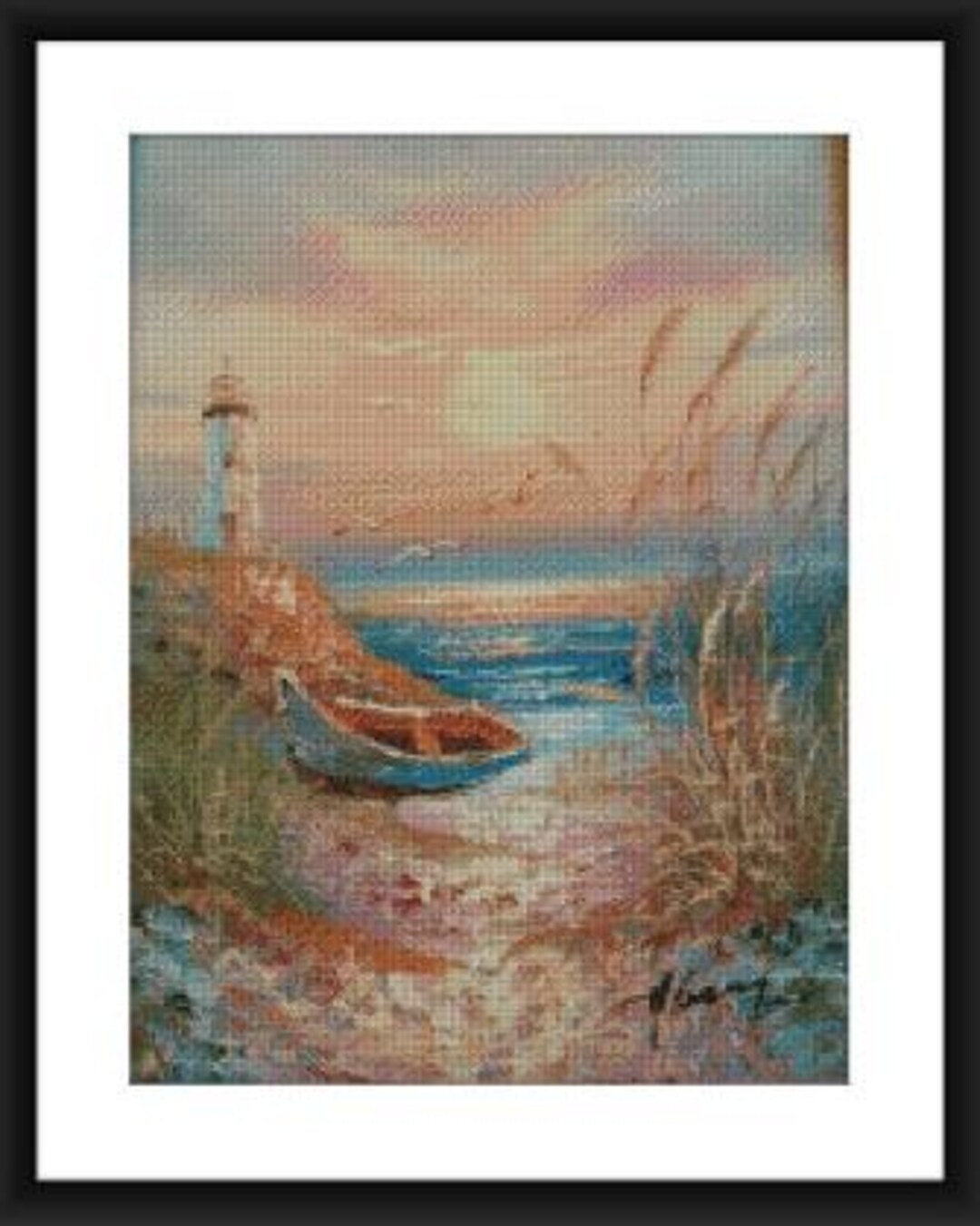 Watercolor Lighthouse PDF Counted Cross Stitch Pattern Landscape ...