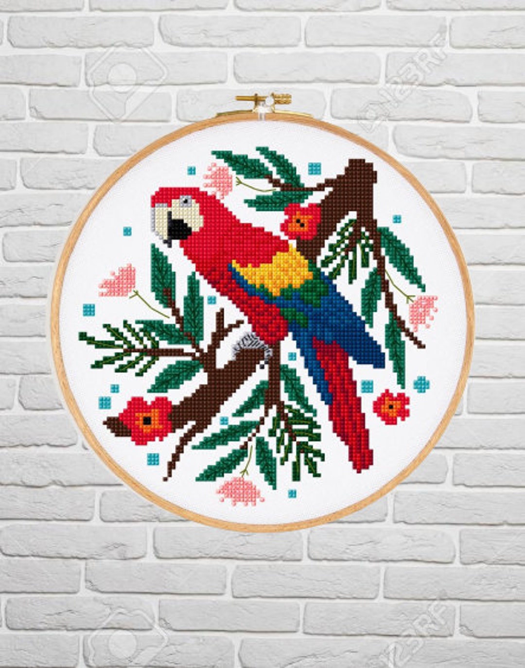 Cute Parrot Bird PDF Counted Cross Stitch Pattern Modern Cross Stitch ...