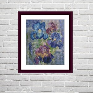 Watercolor Iris Flower PDF Counted Cross Stitch Pattern Watercolor ...