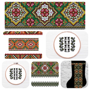 Vintage Ukrainian Counted cross stitch pattern SET of 4 ukrainian ornaments cross stitch chart vintage stitch pattern PDF needlepoint
