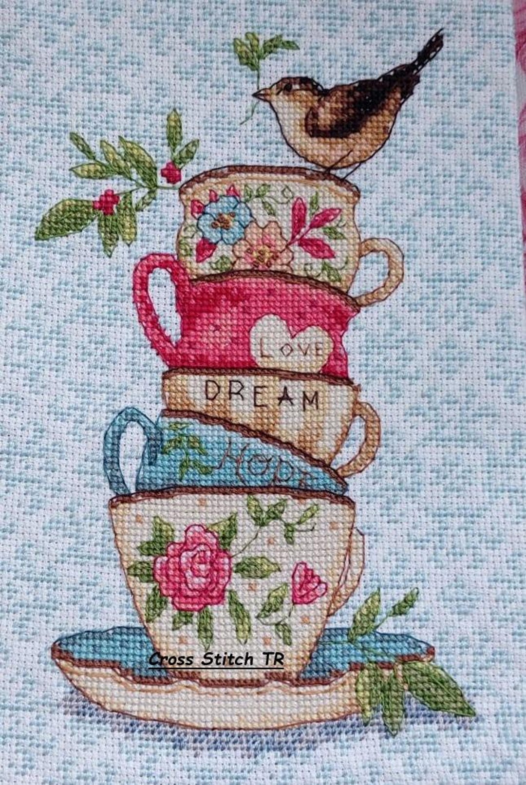 Stacked Tea Cups PDF Counted Cross Stitch Pattern Tea Cups Digital ...