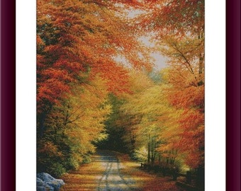Paisaje de otoño PDF Patrón de punto de cruz contado Paisaje de otoño Gráfico de punto de cruz digital Temporada de otoño PDF Patrón xstitch descarga instantánea