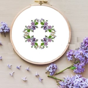 Beautiful wreath violets Counted cross stitch pattern  Digital cross stitch chart vintage seasonal wreath cross stitch pattern