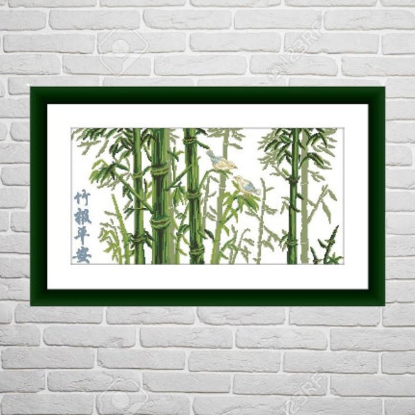 Japanese bamboo Counted cross stitch pdf pattern japanese flowers Digital cross stitch chart japanese chart cross stitch pattern