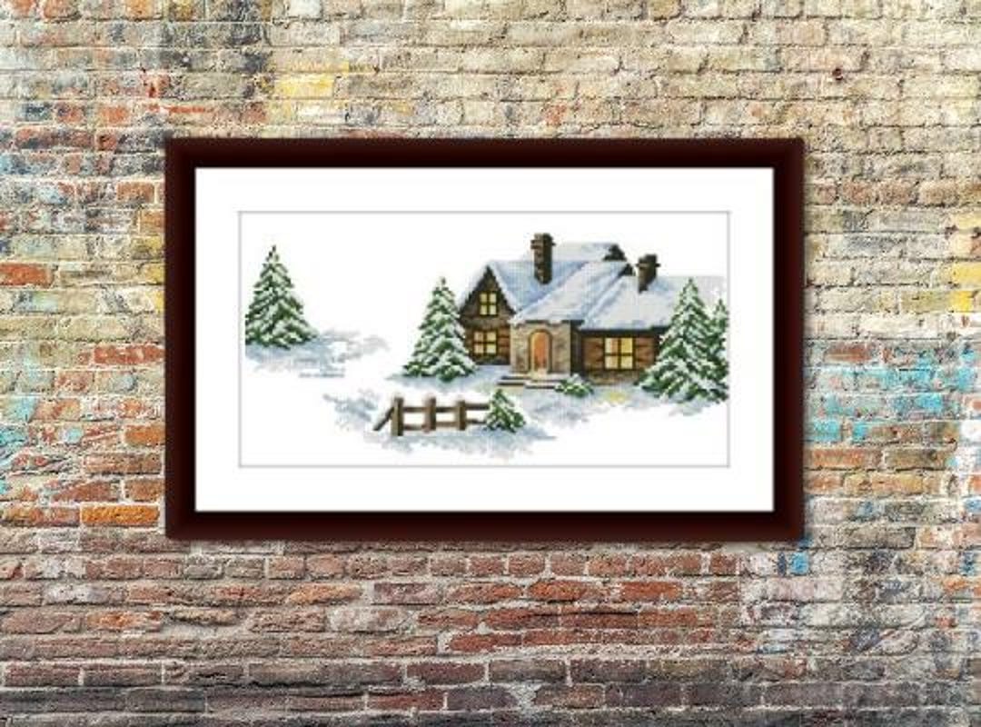 Winter Cottage Counted Cross Stitch Pattern Winter Landscape Digital ...