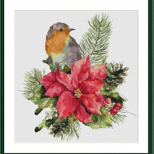 Weihnachten Kardinal Vogel PDF Kreuzstichmuster Urlaub Kranz Digitale Kreuzstichvorlage Weihnachtsrotkehlchen Kreuzstichmuster