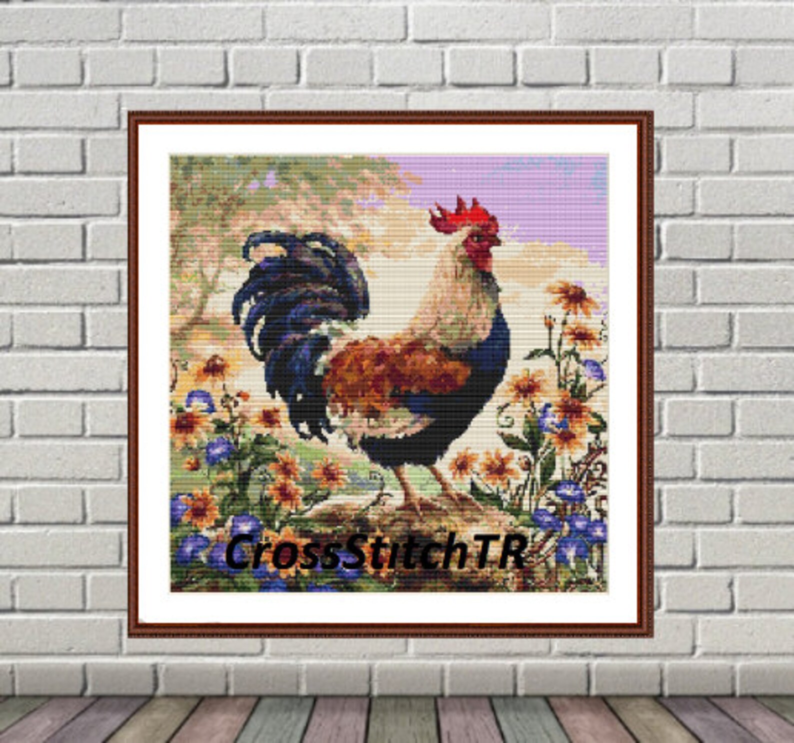 Rooster PDF Counted Cross Stitch Pattern Country Birds Digital Etsy