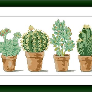Cactus PDF Patrón de punto de cruz contado Botánico Moderno Gráfico de punto de cruz digital moderno Patrón de punto de cruz de bodegón cactus xstitch