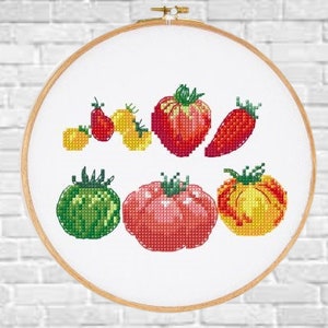 Domatoes Kitchen PDF Counted cross stitch pattern botanical Digital cross stitch chart Modern Still life kitchen cute cross stitch pattern