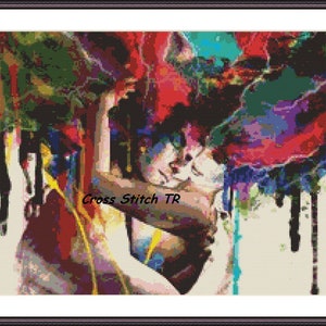 Couple watercolor Counted cross stitch pattern lovers Digital cross stitch chart cross stitch pattern instant download love cross stıtch