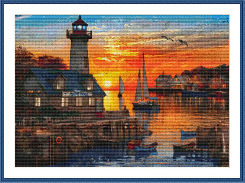 Watercolor Lighthouse PDF Counted Cross Stitch Pattern Landscape ...