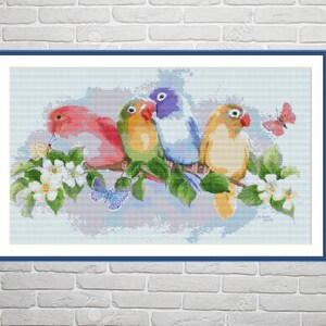 Cute Parrot Birds PDF Counted Cross Stitch Pattern Modern Cross Stitch ...