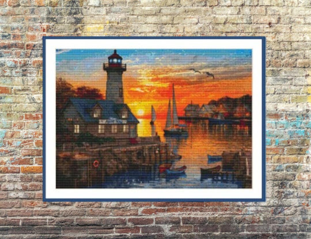 Watercolor Lighthouse PDF Counted Cross Stitch Pattern Landscape ...
