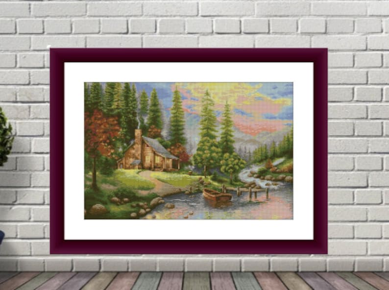Woodland Cottage PDF Counted Cross Stitch Pattern Landscape Fall ...