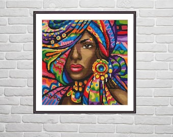 African lady PDF Counted cross stitch pattern Dancing woman Digital cross stitch chart Folk cross stitch pattern african xstitch chart