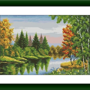Autumn Landscape PDF Counted cross stitch pattern Landscape fall Digital cross stitch chart Fall season PDF xstitch pattern instant download