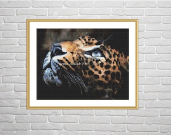 Watercolor Leopard Animal Counted cross stitch pattern PDF Wild animals Digital cross stitch chart modern Savannah cross stitch pattern