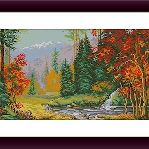 Autumn Landscape PDF Counted cross stitch pattern Landscape fall Digital cross stitch chart Fall season PDF xstitch pattern instant download