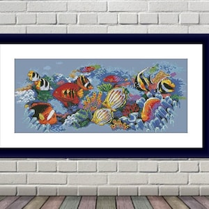 Under the water Counted cross stitch pattern aquarium Digital cross stitch chart modern cross stitch pattern under the water needlepoint