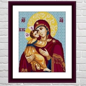 Mother of God icon PDF Counted cross stitch pattern Madonna and Jesus Digital cross stitch chart religious cross stitch pattern download