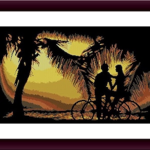 Couple in the sunset Counted cross stitch pattern pdf couple Digital cross stitch chart love cross stitch pattern sea needlepoint chart
