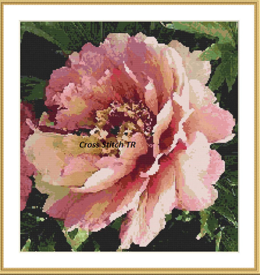 Blooming Peony Counted Cross Stitch Pattern Flower Digital X