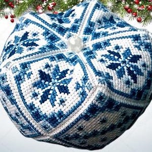 Schema punto croce fiocco di neve Biscornu invernale PDF Spilla da balia ornamenti natalizi Paese Schema punto croce digitale vintage schema xstitch