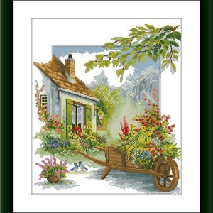 Autumn cottage Counted cross stitch pdf pattern village cottage Digital cross stitch chart fall cross stitch pattern instant download