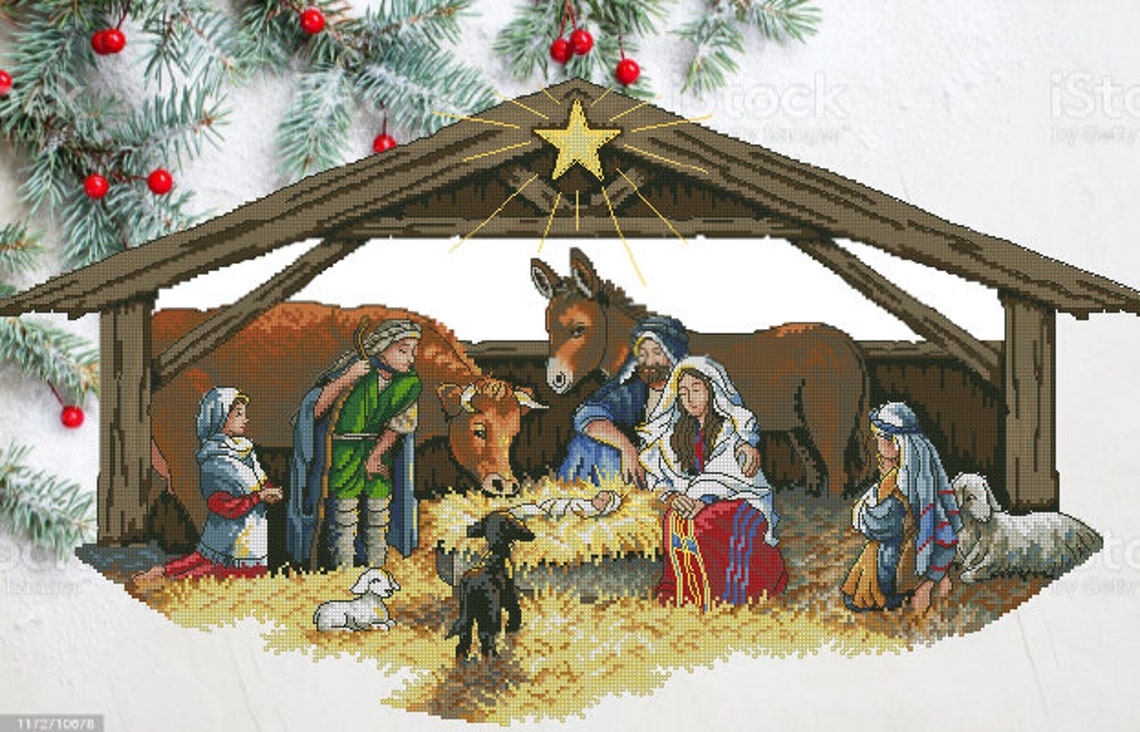 Nativity Christmas Tree Skirt PDF Counted Cross Stitch Pattern Etsy