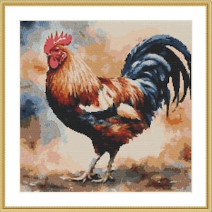Rooster PDF Counted cross stitch pattern Country birds Digital cross stitch chart vintage cross stitch pattern
