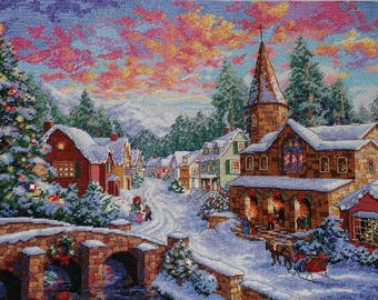 Christmas eve PDF Counted cross stitch pattern Winter landscape Digital cross stitch chart winter landscape PDF cross stitch pattern
