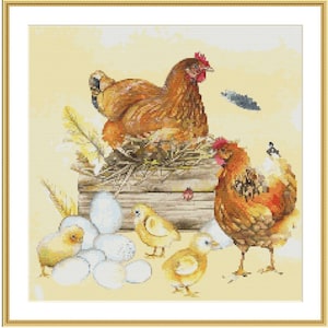 Roosters PDF Counted cross stitch pattern Country birds Digital cross stitch chart vintage cross stitch pattern