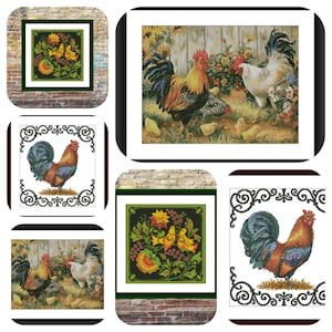 Rooster SET of 3 PDF Counted cross stitch pattern Country birds Digital cross stitch chart vintage cross stitch pattern
